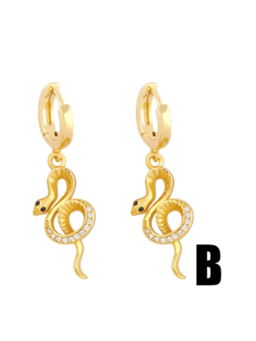B Brass Cubic Zirconia Snake Vintage Huggie Earring