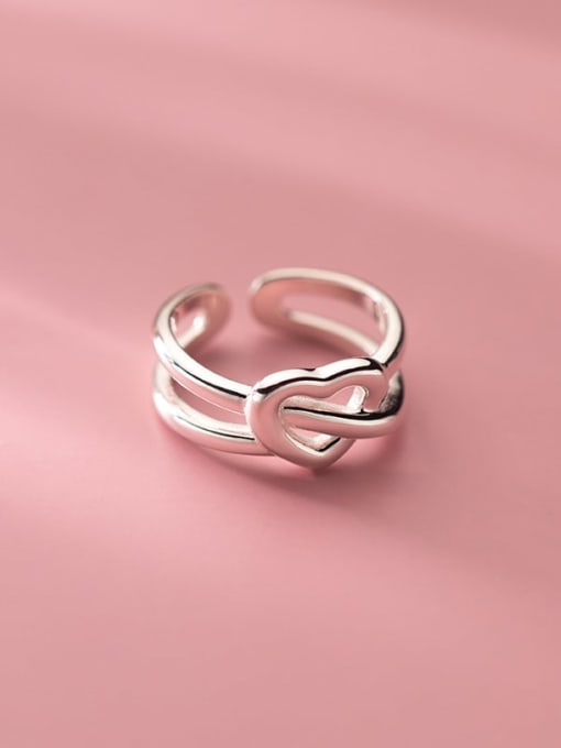 silver 925 Sterling Silver Hollow Heart Minimalist Stackable Ring