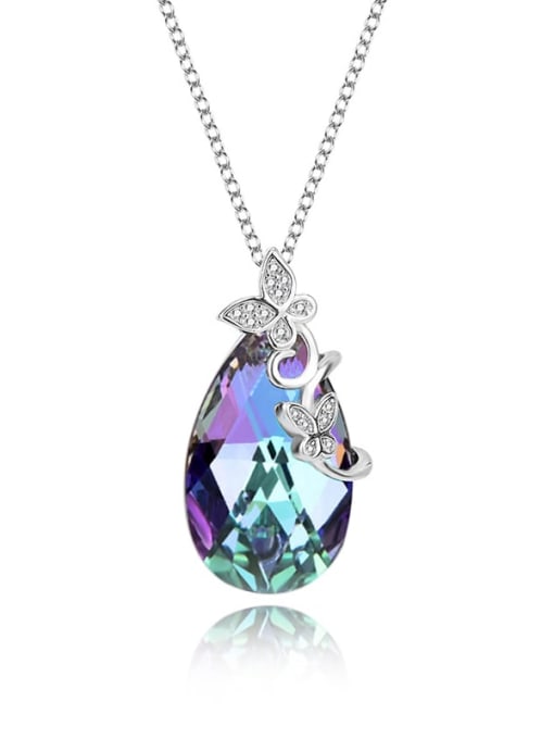 JYXZ 046 (gradient purple) 925 Sterling Silver Austrian Crystal Water Drop Classic Necklace