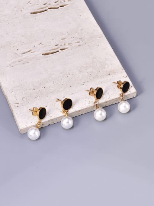 A TEEM Titanium Steel Imitation Pearl Round Minimalist Drop Earring 0