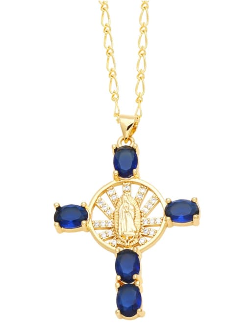blue Brass Cubic Zirconia Cross Hip Hop Necklace