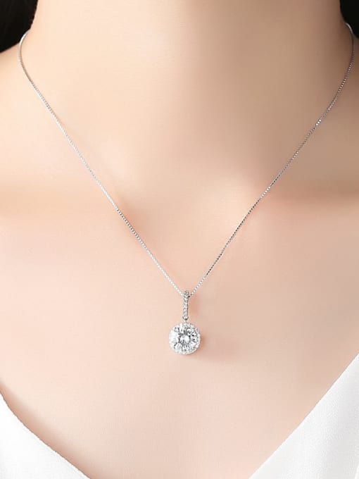 CCUI 925 Sterling Silver Cubic Zirconia Simple round pendant Necklace 1