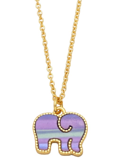 purple Brass Shell Elephant Hip Hop Necklace