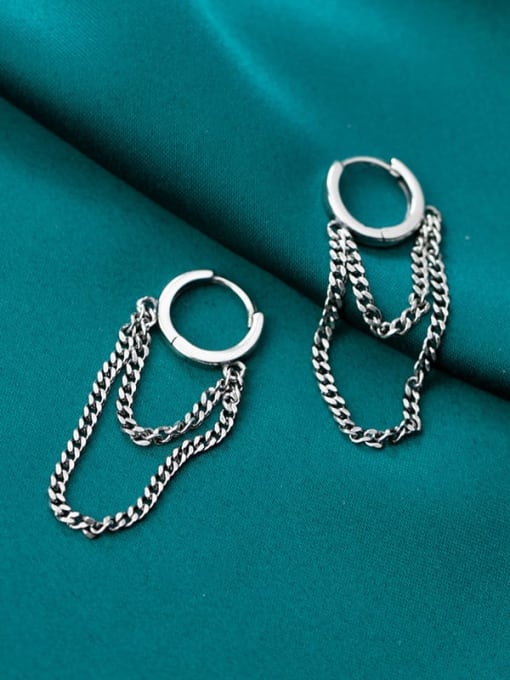 Rosh 925 Sterling Silver Vintage Retro round tassel chain  Huggie Earring 2