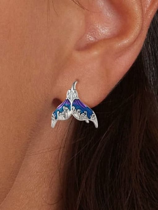 Jare 925 Sterling Silver Enamel Fish Tail Cute Hook Earring 1