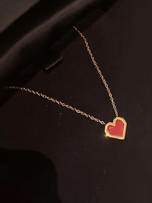 A TEEM Titanium Steel Enamel Heart Minimalist Necklace 1