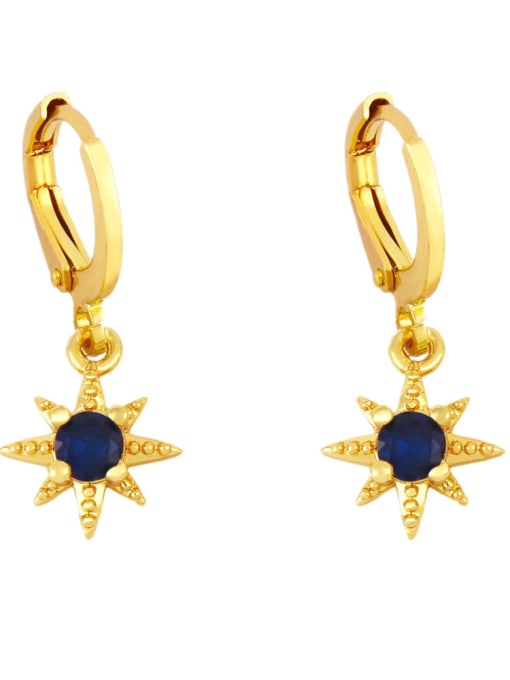 blue Brass Glass Stone Star Minimalist Huggie Earring