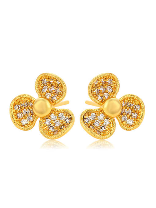 24K gold Alloy Cubic Zirconia Flower Minimalist Stud Earring