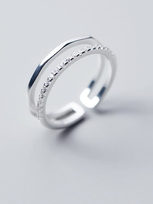 Rosh 925 Sterling Silver Rhinestone White Irregular Minimalist Free Size Band Ring 0