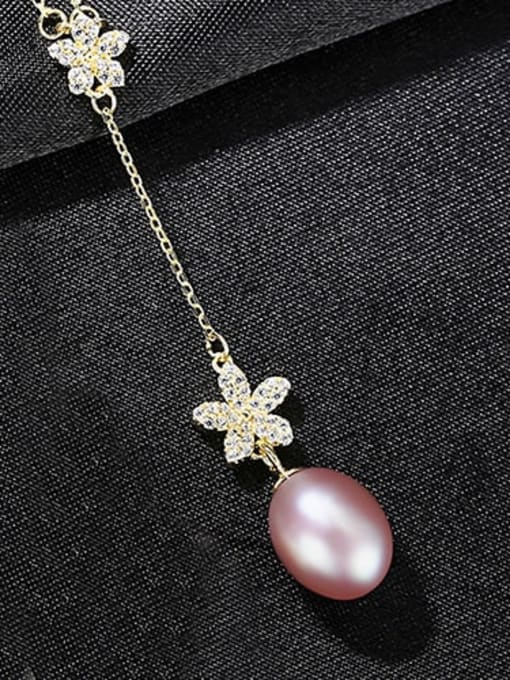 Purple 7b06 925 Sterling Silver Freshwater Pearl Flower Minimalist Necklace