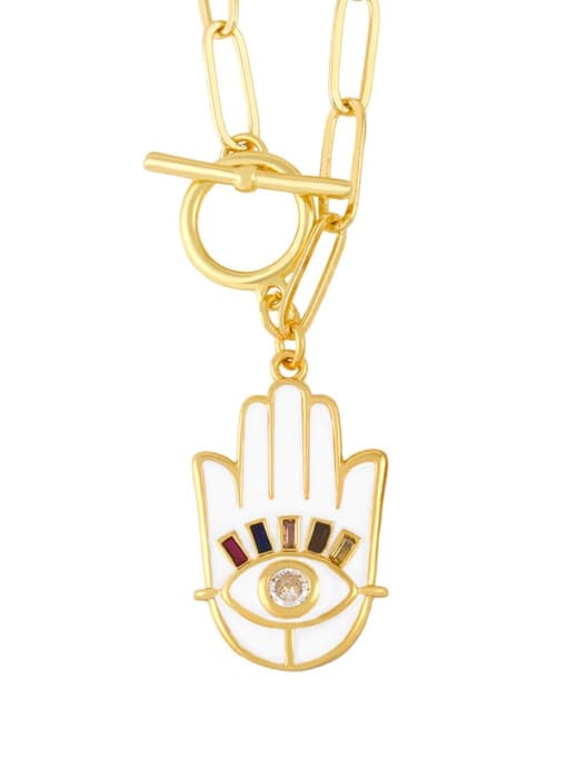 white Brass Enamel Evil Eye Vintage palm Pendant Necklace