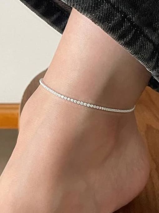 Boomer Cat 925 Sterling Silver Cubic Zirconia Geometric Dainty Anklet 2