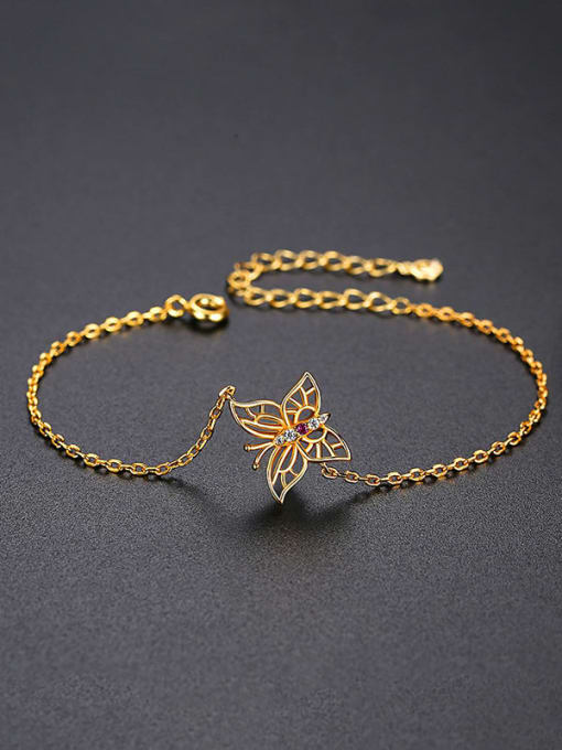gold Brass Rhinestone Butterfly Hip Hop Link Bracelet