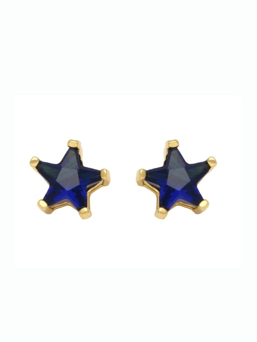 Dark blue Brass Cubic Zirconia Pentagram Vintage Stud Earring