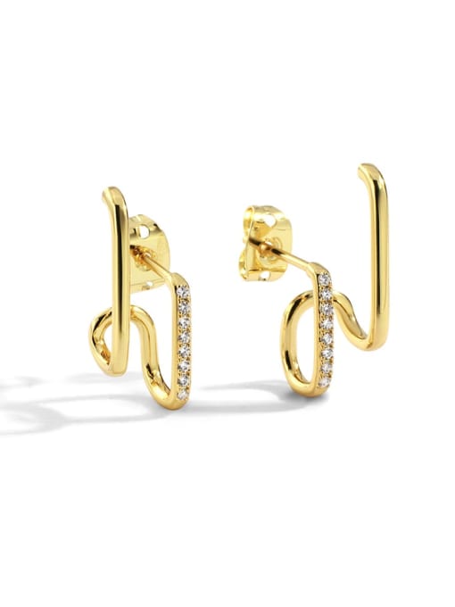 Gold Double Earrings Brass Rhinestone Double line Geometric Minimalist Stud Earring