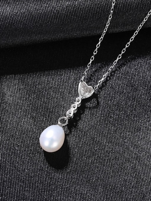 CCUI 925 Sterling Silver Imitation Pearl Heart Minimalist Necklace 3