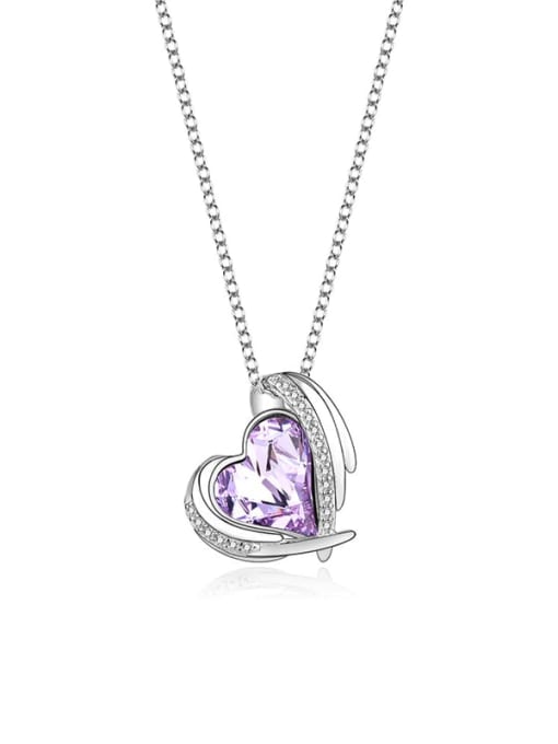 JYXZ 022 (purple) 925 Sterling Silver Austrian Crystal Heart Classic Necklace