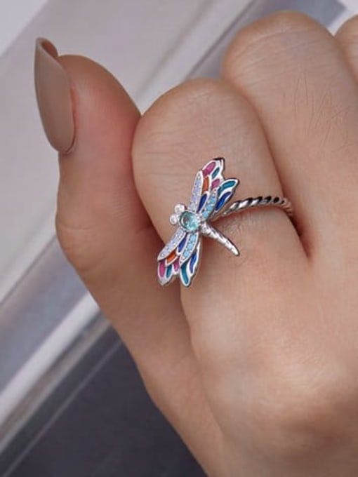 Jare 925 Sterling Silver Cubic Zirconia Dragonfly Dainty Band Ring 1