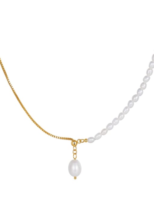 Pearl size approximately: 34mm, 925 Sterling Silver Imitation Pearl Geometric Minimalist Beaded Necklace