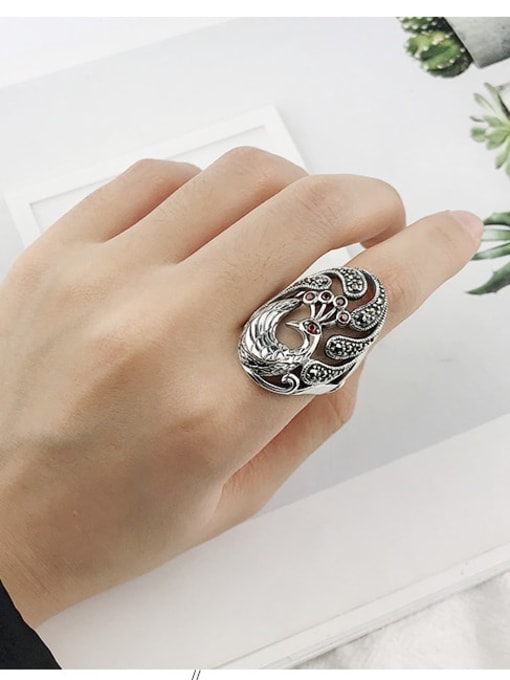 JZ098 Vintage Sterling Silver With Antique Silver Plated Vintage Phoenix Peacock Free Size Rings