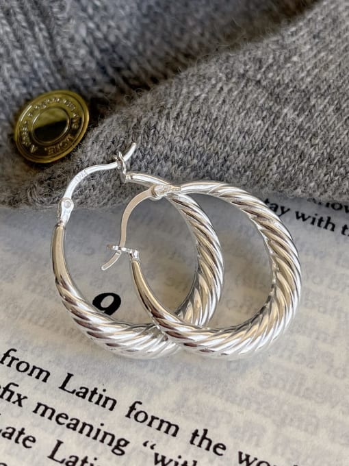 Boomer Cat 925 Sterling Silver Round Vintage Corrugated Hoop Earring 4