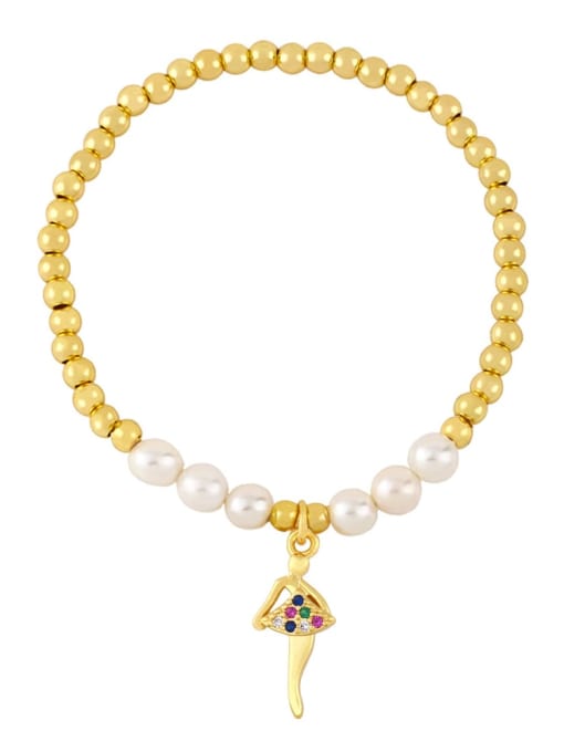 C Brass Imitation Pearl Heart Vintage Beaded Bracelet