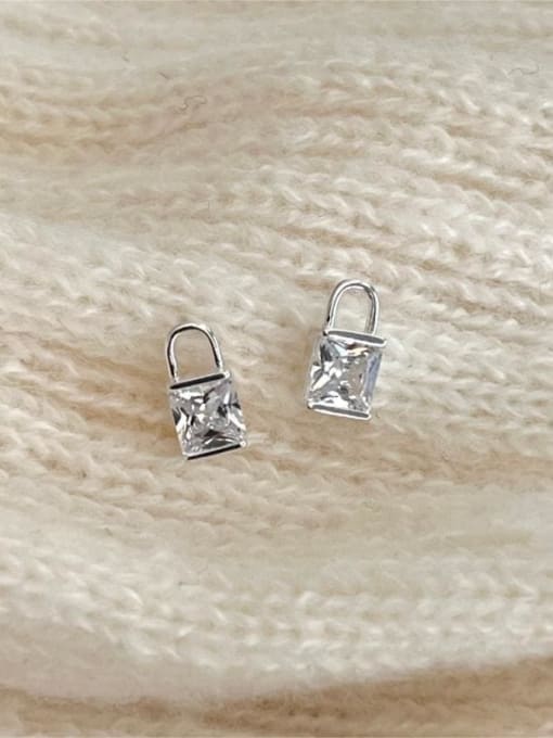 Boomer Cat 925 Sterling Silver Cubic Zirconia Square Minimalist Stud Earring 3