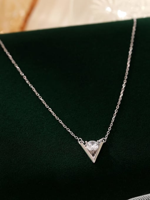 NS1076 platinum 925 Sterling Silver Rhinestone Geometric Minimalist Necklace