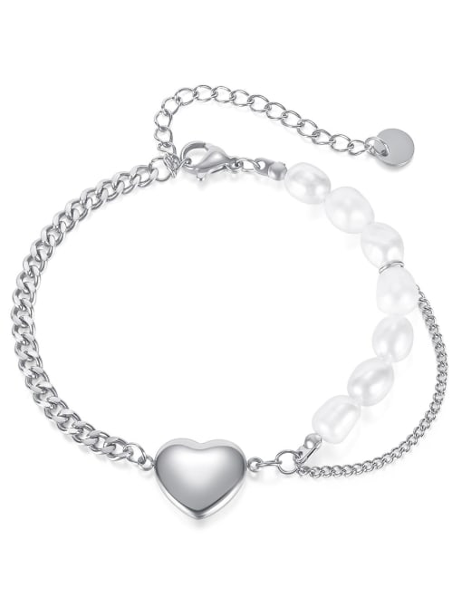 1208 steel Titanium Steel Imitation Pearl Heart Minimalist Strand Bracelet
