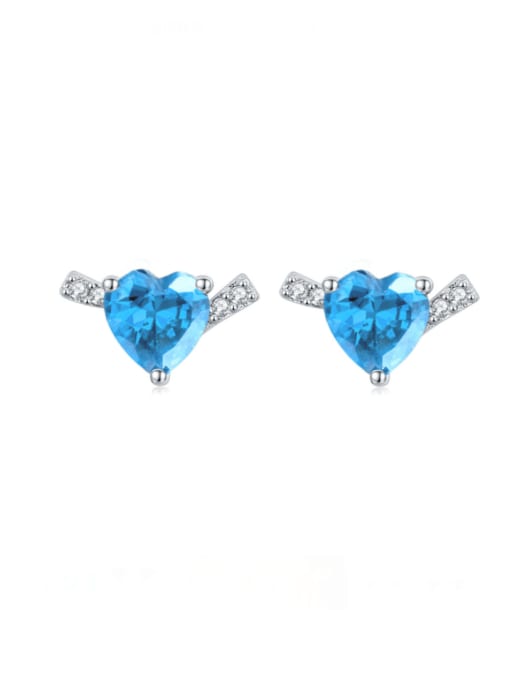 blue 925 Sterling Silver Cubic Zirconia Heart Dainty Stud Earring