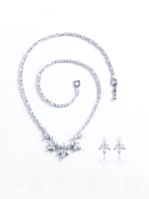 2-piece set Brass Cubic Zirconia Luxury Leaf Earring and Necklace Set
