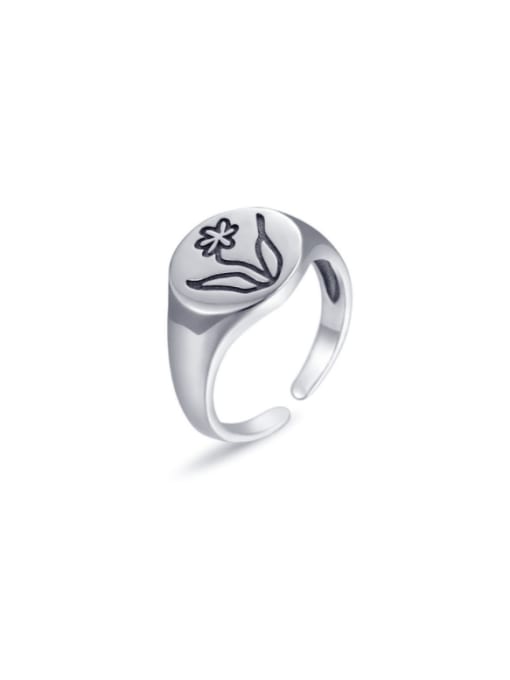 Boomer Cat 925 Sterling Silver With Platinum Plated Simplistic Round Free Size  Rings 0