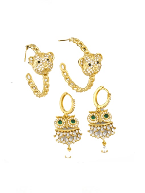 CC Brass Cubic Zirconia Owl Vintage Stud Earring 1