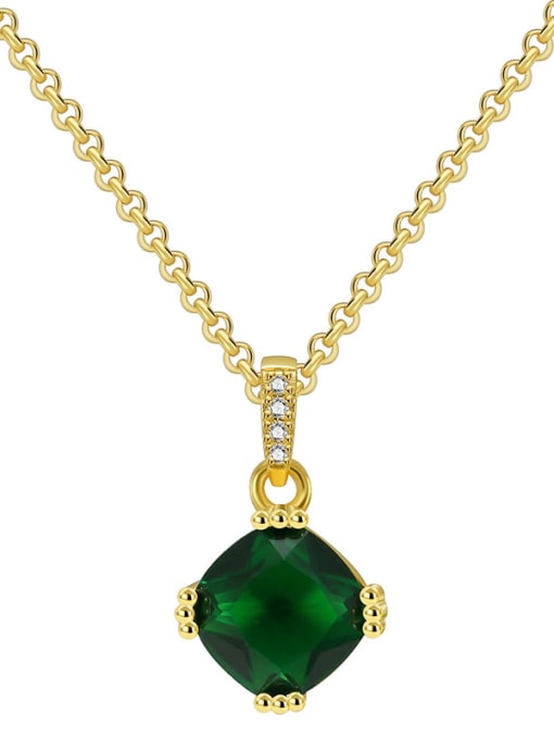 Gold green zircon necklace Brass Glass Stone Geometric Minimalist Necklace
