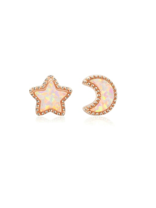 Jare 925 Sterling Silver Rhinestone Asymmetrical  Star Moon Cute Stud Earring