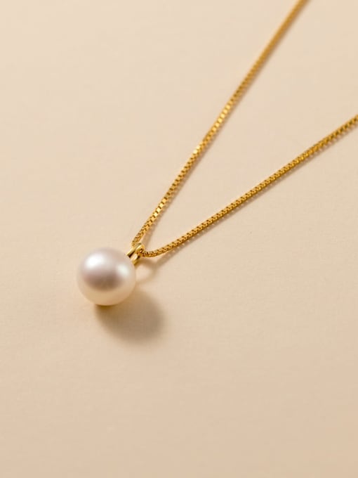 Rosh 925 Sterling Silver Imitation Pearl Round Minimalist Necklace 2