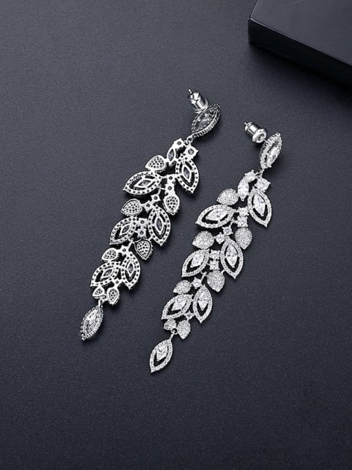 BLING SU Brass Cubic Zirconia Leaf Statement Cluster Earring 3