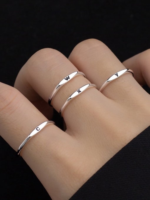 Rosh 925 Sterling Silver Letter Minimalist Band Ring 2