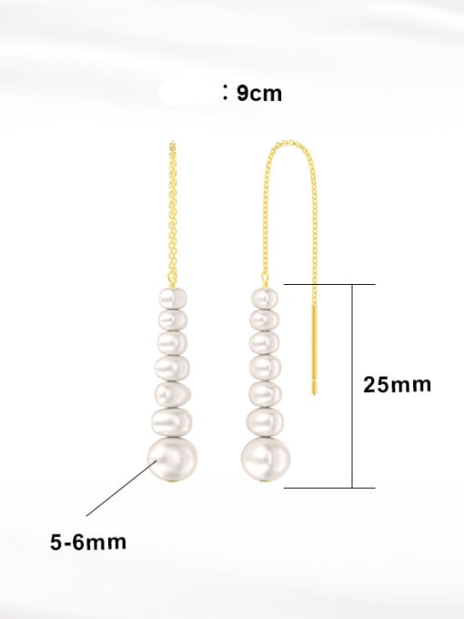 RINNTIN 925 Sterling Silver Freshwater Pearl Tassel Minimalist Threader Earring 3
