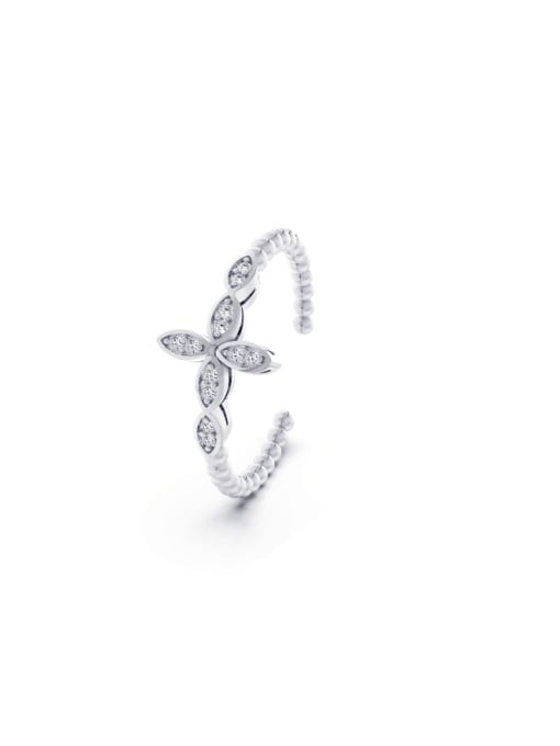 RINNTIN 925 Sterling Silver Cubic Zirconia Clover Dainty Band Ring 0