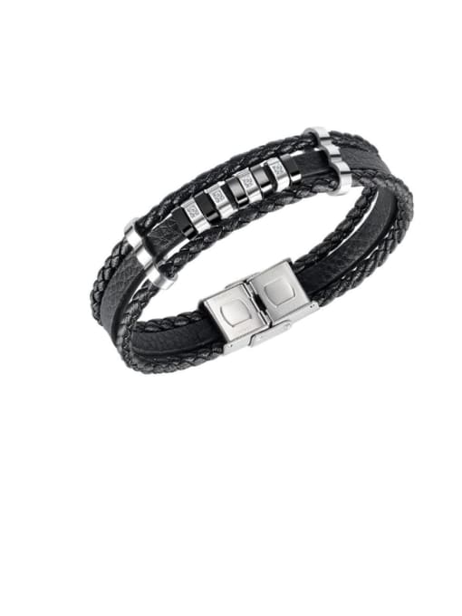 1441 Leather Bracelet Titanium Steel Leather Geometric Hip Hop Strand Bracelet
