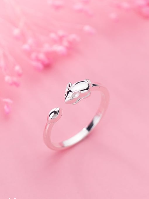 Rosh 925 Sterling Silver Glossy Little Mouse Free Size Ring 0