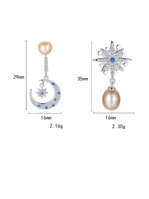 CCUI 925 Sterling Silver Fashion Asymmetric Snowflake Moon Freshwater Pearl Drop Earring 4