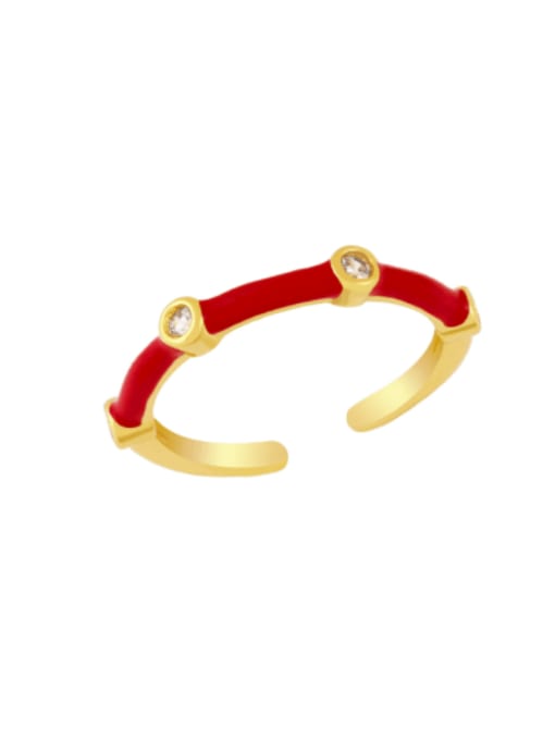 red Brass Enamel Rhinestone Geometric Minimalist Band Ring