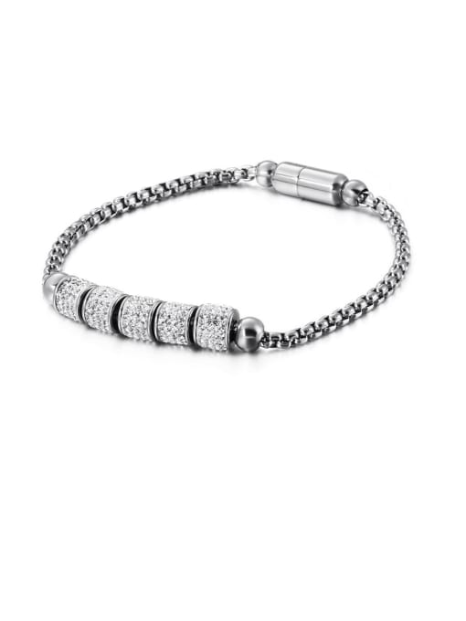 Steel color Stainless Steel Rhinestone White Round Vintage Link Bracelet