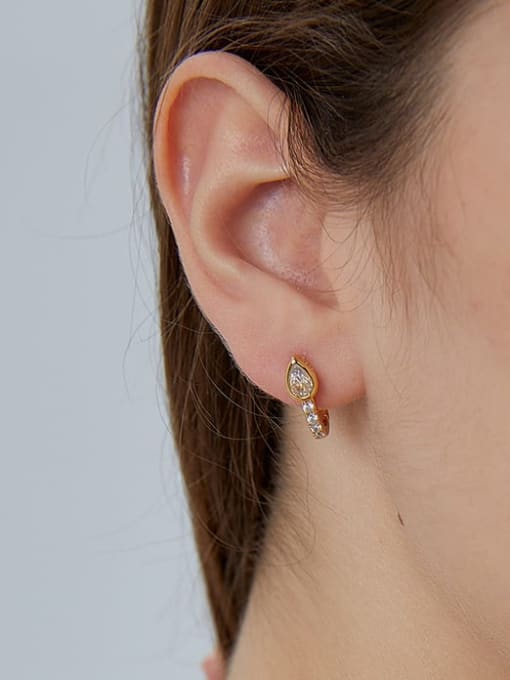 CHARME Brass Cubic Zirconia  Water Drop Minimalist Huggie Earring 2