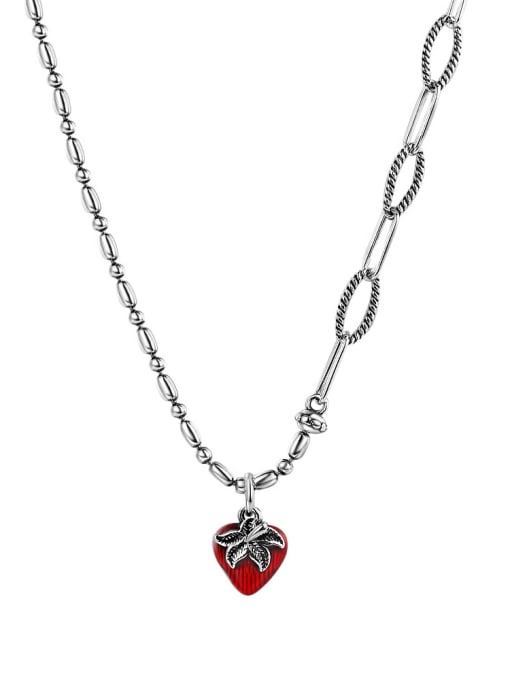 KDP-Silver 925 Sterling Silver Enamel Friut Vintage Asymmetrical Chain Heart Necklace 3