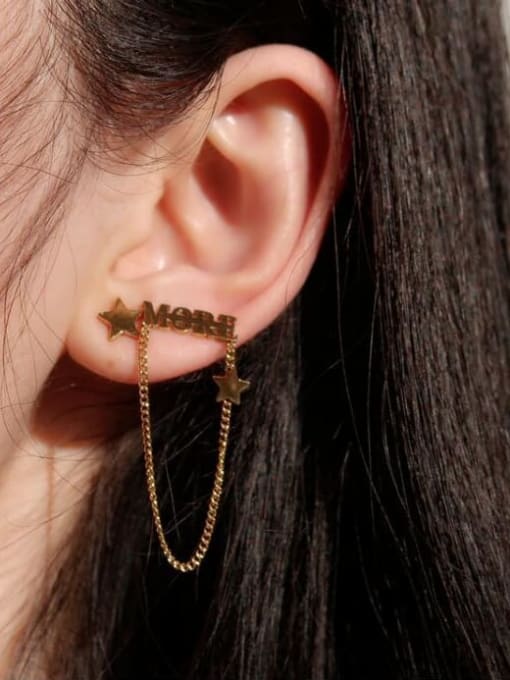 A TEEM Titanium Rhinestone  Minimalist Asymmetric English more star Tassel Earrings 2