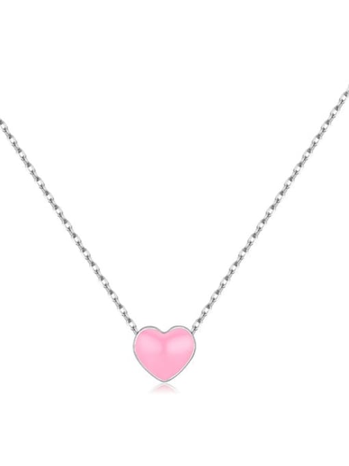 Pink 925 Sterling Silver Enamel Heart Minimalist Necklace