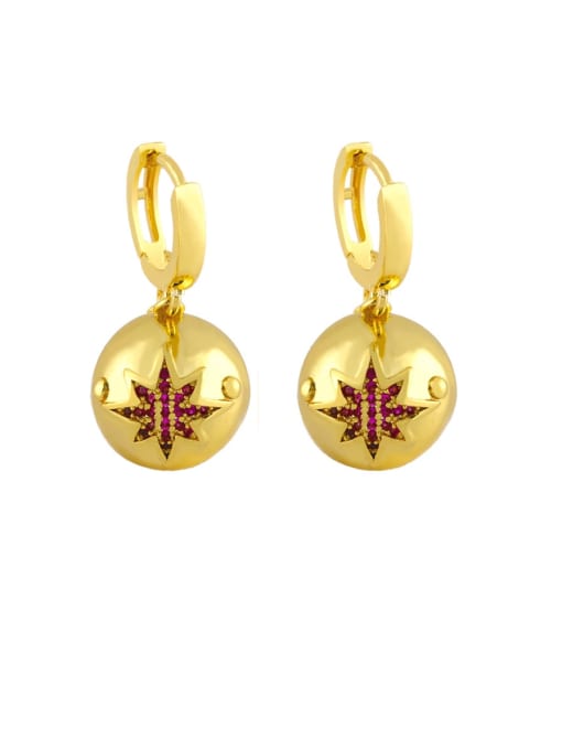 Hexagram Brass Cubic Zirconia Ball Ethnic Huggie Earring